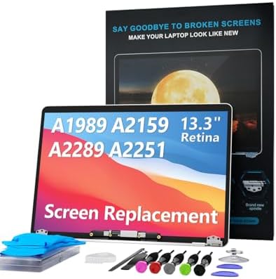 LHM A1989 A2159 A2289 A2251 Screen Replacement for MacBook Pro 13.3" 2018-2019-2020 Year Retina (EMC 3358 3214 3301 3348 3456) 2560x1600 Full LCD Screen Display Assembly with Fix Kit (A1989-Silver)