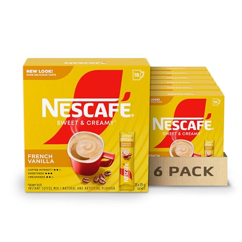 NESCAFE Sweet & Creamy French Vanilla, Instant Coffee 1 Box of 18 Sachets,19g Per Sachet {Imported from Canada}