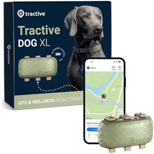 Tractive XL GPS Dog Tracker (50 lbs+) | Real-time Pet Location Tracker | Health & Wellness Alerts | Virtual Fence for Dogs | Dog Collar Attachment (Green)