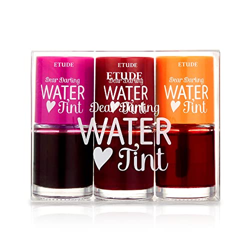 ETUDE Dear Darling Water Tint 3 Color SET (Cherry Ade+Strawberry Ade+Orange Ade, 9g*3) | Vivid Color Lip Stain with Moisturizing Weightless & Non-sticky Finish | Korean Makeup, Perfect for Gift