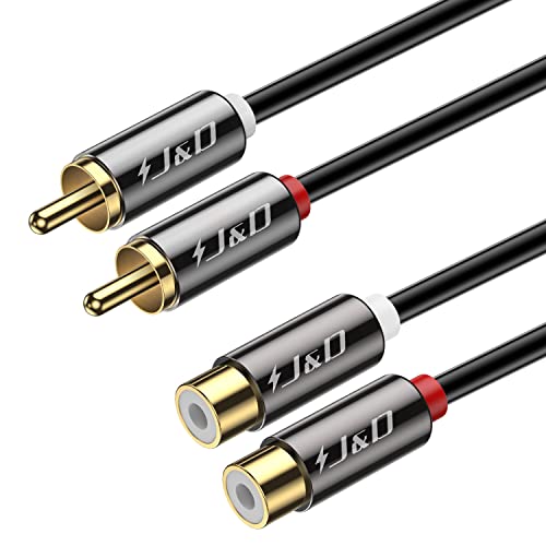 J&D 2 RCA Extension Cable, RCA Cable, Gold Plated Copper Shell Heavy Duty 2 RCA Male to Female Stereo Audio Extension Cable for Amplifiers, TV, 25 Feet