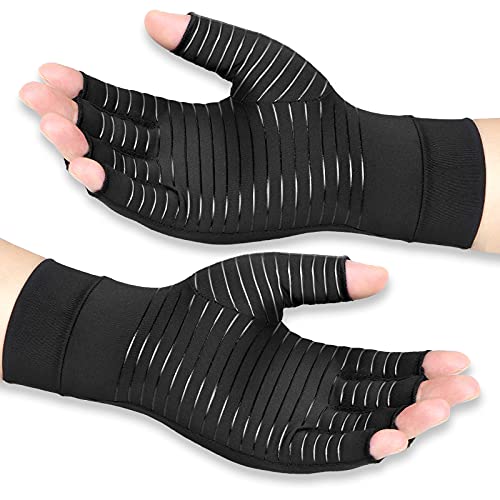 Vlela Copper Arthritis Compression Gloves Women Men Relieve Hand Pain Swelling and Carpal Tunnel Fingerless for Typing, Support for Joints, Small