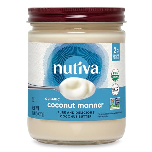 Nutiva Organic Coconut Manna Puréed Coconut Butter, 15 Oz, USDA Organic, Non-GMO, Vegan, Gluten-Free & Keto, Creamy Spread for Smoothies, Oatmeal, Curries & Coconut Milk
