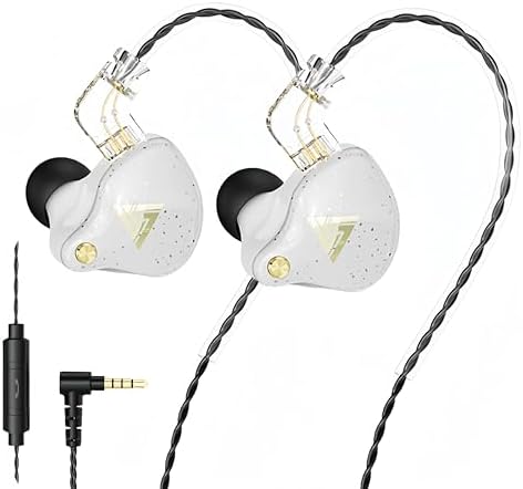 QKZ AK6 Pro IEM for Gaming Earbuds with MIC, in Ear Monitor Headphones, Deep Bass Sound, 1DD 10mm Dynamic Driver, IEM for Music Video Calling (White)