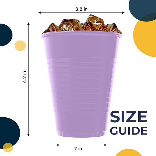 Exquisite 12 oz Lavender Plastic Cups For Party 50 Pack | Lavender Disposable Cups | Lavender Party Cups Disposable | Plastic Party Cups| 12 oz Plastic Cups Disposable | Plastic Drinking Cups