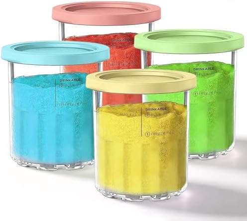 For Ninja Creami Deluxe Pints and Lids 4 Pack 24 OZ Pints and 4 Lids Compatible with Ninja CN501CO NC500 NC501 XL Family Size 11-in-1 Ice Cream Maker - BPA-Free, Dishwasher Safe, Leak Proof and Sturdy
