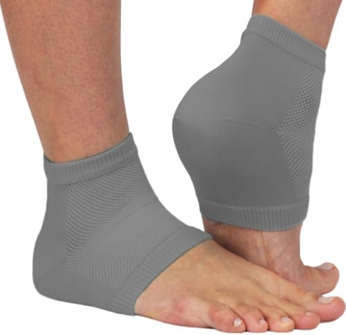 NatraCure Vented Moisturizing Gel Heel Sleeves & Heel Socks for Cracked Heels with Aloe & Shea - Foot Softening Socks for Dry Cracked Feet & Rough Heel Pain Relief Foot Therapy - Gray, L