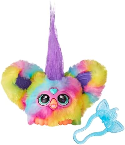 Furby Furblets Ray-Vee Mini Friend, Electronica Music, Speaks Only Furbish, Electronic Plush Toys for Girls & Boys, Interactive Pets, Rainbow, Easter Basket Stuffers, 6+