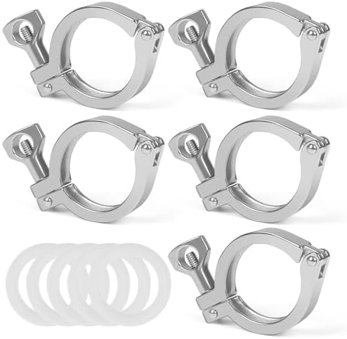 Tri Clamp 5 Pcs Single Pin Heavy Duty with Wing Nut Generic Ferrule TC 1、1.5 Inch Stainless Steel 304 with Silicone Gasket