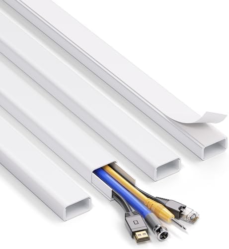 ZhiYo Large Wire Hiders for TV on Wall for 3-4 Cords - 66in (4xL16.5in) PVC Cable Cover Kit with Pre-Applied Adhesive Tape, Ideal for Wall Mounted TVs Home Office, W1.2in x H0.7in White