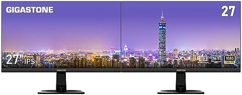 Gigastone 27 inch IPS LED Back Light Monitor 2-Pack 75Hz FHD 1920 x 1080, 178° Wide View Frameless, Dual Monitor, 5ms, Built-in Speakers, Eye Care Technology, Ergonomic Tilt VESA Mount, HDMI VGA