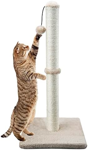 Dimaka 29" Height Tall Cat Scratching Post, Claw Scratcher with Sisal Rope and Covered with Soft Smooth Plush, Vertical Scratch [Full Strectch] for Standard Size Cats (Light Brown, 29 inches)