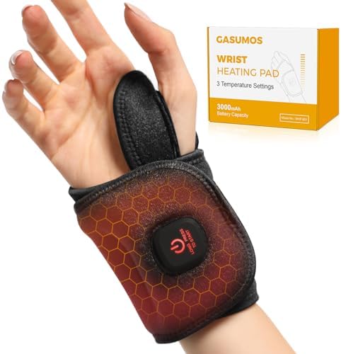 Wrist Heating Pad, Heated Wrist Wrap, Heating Pad for Wrist Cordless, Heated Wrist Wraps for Pain with 30 Mins Auto-Off, 3000mAh Battery, 3 Heating Modes(Black)