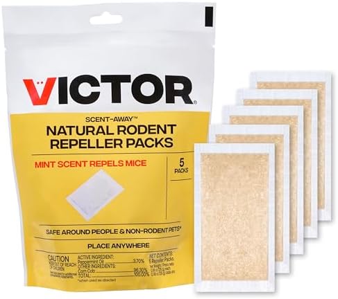Victor M805 Scent-Away Natural Rodent Repeller – Peppermint Oil Mouse and Rat Repellent – 5 High-Strength Rodent Repelling Sachets Included