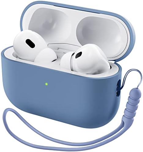 ORNARTO Compatible with AirPods Pro 2 Case 2022, Full Protective Hybrid Silicone for AirPods Pro 2nd Generation Case, Front LED Visible Skin Cover-Blue