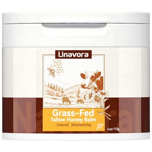 Tallow and Honey Balm – Natural Moisturizer with Grass-Fed Beef Tallow for Skin, Honey, Vitamin E – Unscented, 4oz – Ideal for Face & Body Care