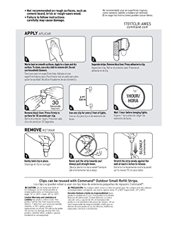 Command Outdoor Light Clips, Damage Free Hanging Light Clips with Adhesive Strips, Wall Clips for Hanging Outdoor Christmas Decorations, Lights and Cables, 20 Clear Clips and 24 Command Strips