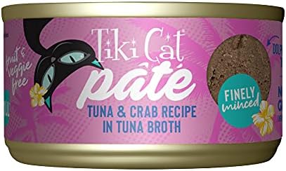 Tiki Cat Grill Pâté, Tuna & Crab, High-Protein and 100% Non-GMO Ingredients, Wet Finely Minced Cat Food for All Life Stages, 2.8 oz. Cans (Pack of 12)