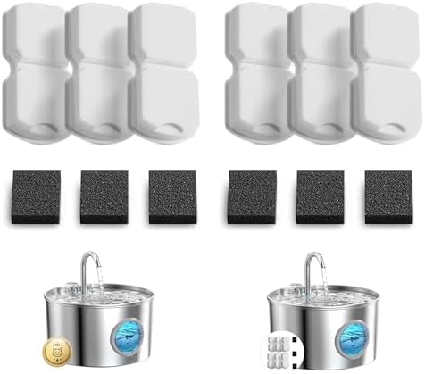 Cat Water Fountain Filter Replacement: 12 Cat Fountain Filter - 12 Pet Fountain Filter - 6 Carbon Filters & 6 Foam Filters - Suitable for GIOTOHUN Stainless Steel Cat Fountain S11