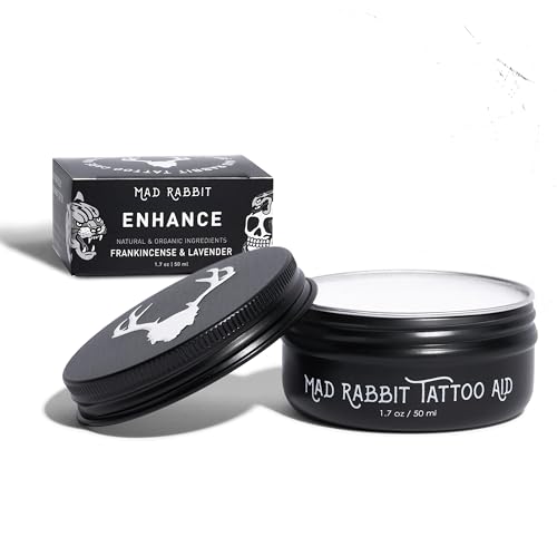 Mad Rabbit Tattoo Balm & Aftercare Cream- Color Enhancement that Revives Old Tattoos, Hydrates New Tattoos, Made With Clean Ingredients + Petroleum Free, Daily Tattoo Lotion Moisturizer & Brightener