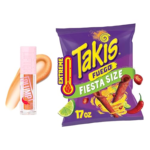 MAYBELLINE Lifter Plump Lip Gloss and Takis Chips, Chili Pepper Lip & Chip Combo, Fun Hot Bundle Includes 1 Lip Plumper in Hot Honey and 1 Bag of Takis Fuego Chips