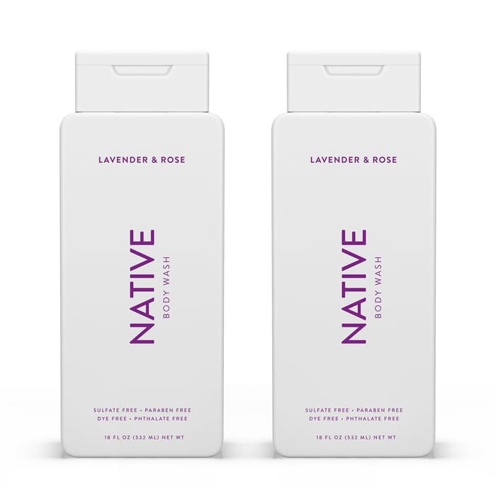 Native Body Wash Contains Naturally Derived Ingredients | For Women & Men, Sulfate, Paraben, & Dye Free Leaving Skin Soft and Hydrated | Lavender & Rose 18 oz - 2 Pk