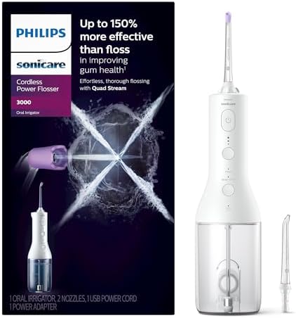 Philips Sonicare Cordless Power Flosser 3000, White, HX3826/21