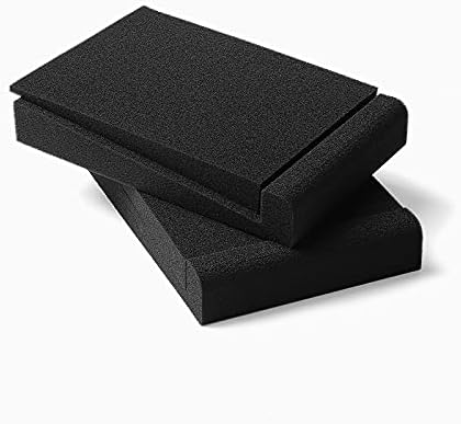 SS5 Studio Monitor Isolation Pads, High-Density Acoustic Foam Tilted Tabletop & Desktop Speaker Stands for Midsize Bookshelf Computer Speakers, Prevent Vibrations & Fits most Speaker, Black - Pair