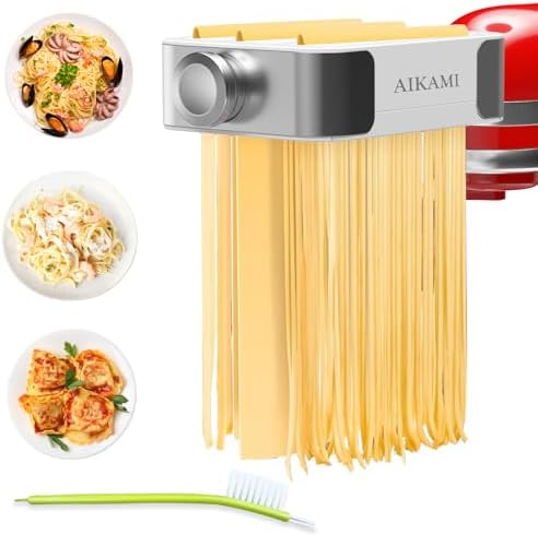 Metal Pasta Maker Attachment for Kitchenaid Stand Mixers 3 in 1 Set Includes Pasta Roller Spaghetti Cutter & Fettuccine Cutter and Cleaning Brush, Pasta Attachment