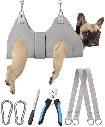 Dog Grooming Hammock, M Dog Hammock for Nail Trim,Silver Gray Dog Grooming Harness Holder Dog Hanger for Nail Trimming with Thick Neck Support