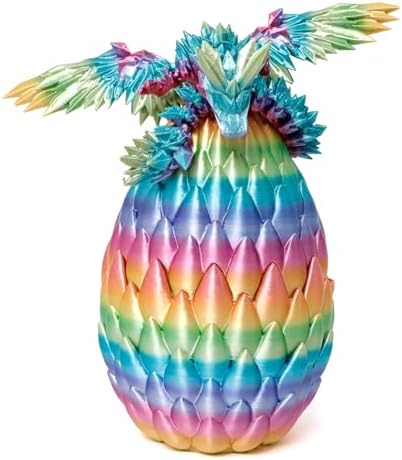 3D Printed Dragon Egg, 9" Rainbow Flying Dragon in Colorful Eggs, Easter Basket Essentials,Fidget Toy for Birthday Gift, Flexible Desk Figure Decor, Easter Basket Stuffers (Rainbow)