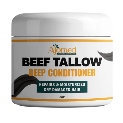 Beef Tallow Deep Conditioner | tallow conditioner Treatment for Dry & Damaged Hair | Handmade hair mask - Detangler- Anti-Frizz dreadlock hair moisturizer-Split Ends Hair Care for Dry, tallow Conditioner Treatment for Curly or Straight Thin Fine Hair
