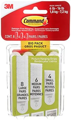 3M Command Picture Hanging Strips Big Pack, Removable, (4) Small, (6) Medium, (8) Large, White, 18 Pairs/Pack