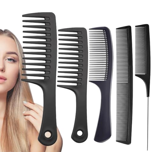 Hair Combs Set, Large Wide Tooth Comb, Rat Tail, Fine Tooth Comb For Women Men Fine Thick Curlys Wet Hair Styling Detangling Parting Cutting (5PCS)