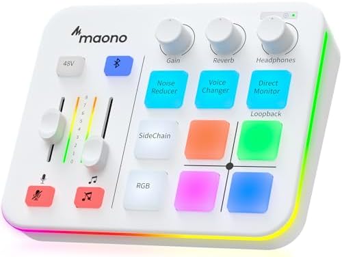 MAONO Gaming Audio Mixer, Audio Interface with Pro-preamp, RGB, Bluetooth, 48V Phantom Power for Live Streaming, Podcasting, Content Create, Gaming MaonoCaster G1 NEO (White)