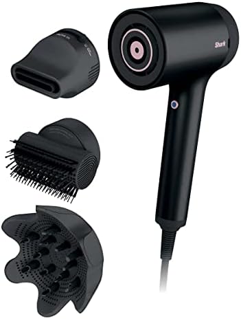 SHARK HD125CO Hair Blow Dryer HyperAIR Fast-Drying with IQ 2-in-1 Concentrator, IQ Styling Brush & IQ Curl-Defining Diffuser Attachments, Black (Renewed), 1.0 Count