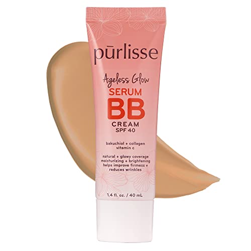 pūrlisse Ageless Glow Serum BB Cream SPF 40 : Clean & Cruelty-Free, Full & Flawless Coverage, Hydrates with Collagen | Medium 1.4oz