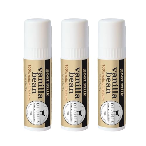 Dionis Goat Milk Skincare Vanilla Bean Holiday Lip Balm Gift Set - Beeswax, Shea Butter & Coconut Oil Lip Care Products Made in The USA - Cruelty Free Lip Moisturizer for Chapped Lips, 0.28oz 3 Pack