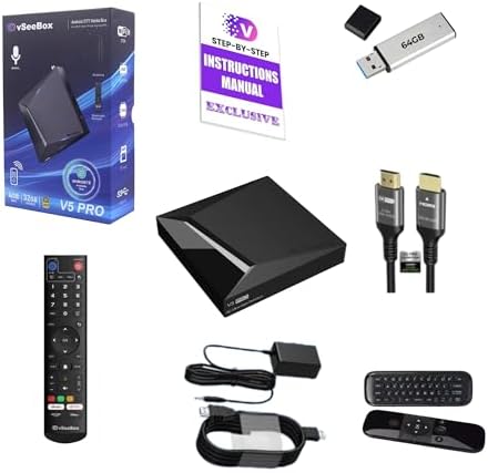 2025 V5 Pro Android Smart Box, 64GB Flash Drive + 32GB Internal Memory, 8K-Compatible Cable, Wireless Input