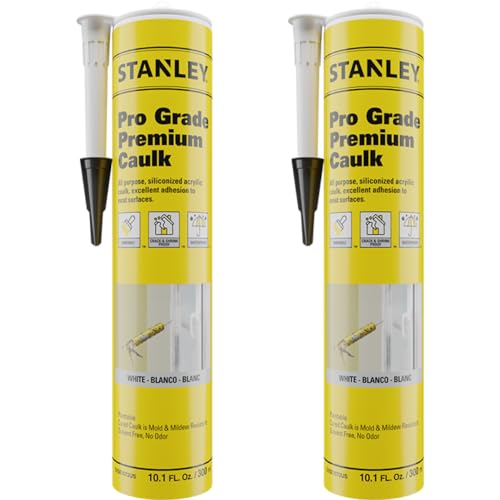Stanley Premium Siliconized Caulk Acrylic Sealant - Window & Door Caulking, Lifetime Acrylic Latex Sealant for Baseboards, Trims, Kitchen & Bathroom, White, 10.1 fl.oz. 2 Pack