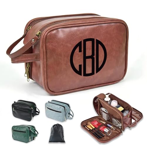 2 Pack Personalized Toiletry Bag for Men Handcrafted, Custom Leather Dopp Kit for Men, Personalized Gifts for Men, Father, Husband, Boyfriend, Groomsmen, Best Man Gifts, Shaving Bag Cosmetic Bag