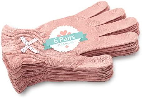 Evridwear Beauty Cotton Gloves with Touchscreen Fingers for SPA, Eczema, Dry Hands, Hand Care, Day and Night Moisturizing, 3 Sizes in Feather or Light Weight(6 Pair L/XL, Feather Weight Pink Color)