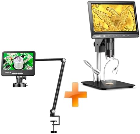 TOMLOV DM702 10.1" Digital Microscope, Coin Microscope Full View, USB Coin Magnifier with Light for Error Coins, Adults Soldering Microscope+DM402 Arm