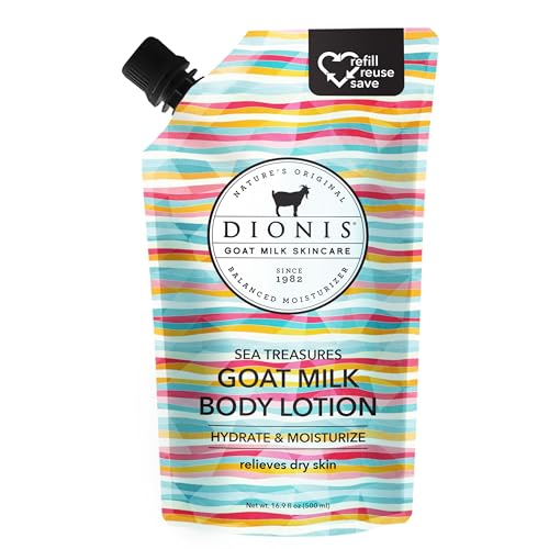 Dionis Goat Milk Skincare Body Lotion 16.9oz Refill Pouch, Cruelty Free Clean Ingredients & Dermatologist Tested Lotion for Dry Skin, Hydrating & Deeply Moisturizing Rich in Vitamins, Sea Treasures