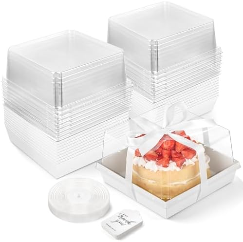 7 x 7 x 4 Inches Paper Cake Boxes with Clear Lids, 20 Pack Disposable Bakery Boxes Square Food Containers for 4-6 Inch Bundt Cake, Pie, Dessert, Cupcake, Charcuterie, Cocoa Bomb (White)