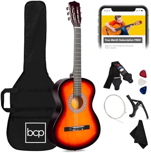 Best Choice Products 38in Beginner All Wood Acoustic Guitar Starter Kit w/Gig Bag, 6 Picks, Nylon Strings, Strap w/Pick Holder - Sunburst