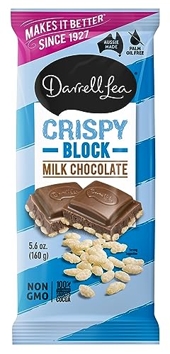 Darrell Lea Crispy Milk Chocolate Bar, Premium 5.6 Ounce Chocolate Bar filled with Rice Crispies | 100% Sustainably Sourced Cocoa | Palm Oil Free, Non-GMO, Made in Australia