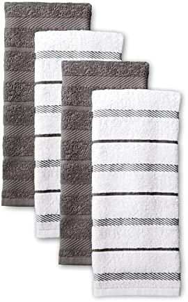 KitchenAid Albany Kitchen Towel 4-Pack Set, Charcoal Grey/White, 16"x26"