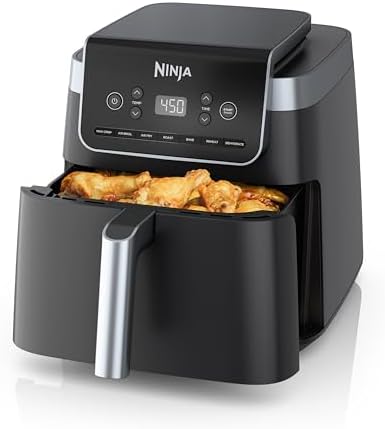 Ninja Air Fryer Pro XL 7-in-1, Max Crisp Tech, 450F for Hotter, Crispy Results, 6.5 QT Capacity fits 9lb wings, Max Crisp, Broil, Air Fry, Roast, Bake, Reheat, Dehydrate, Space Saving, Grey, AF182AMZ