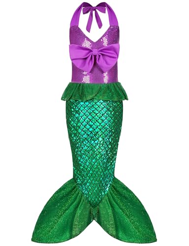 Oumbivil Mermaid Princess Dress Ariel Costume for Grils Cosplay Birthday Party Halloween Costumes with Wig, Headband, Necklace, Gloves OU032M